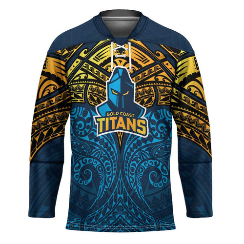 Personalized Gold Coast Titans Hockey Jersey Polynesian Tribal Pattern Style