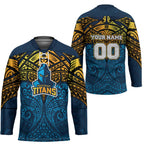 Personalized Gold Coast Titans Hockey Jersey Polynesian Tribal Pattern Style