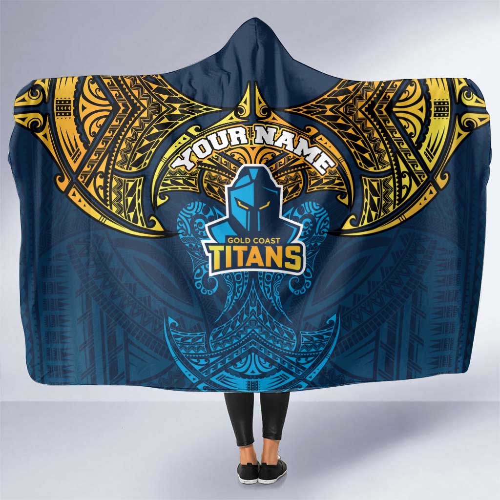 Personalized Gold Coast Titans Hooded Blanket Polynesian Tribal Pattern Style