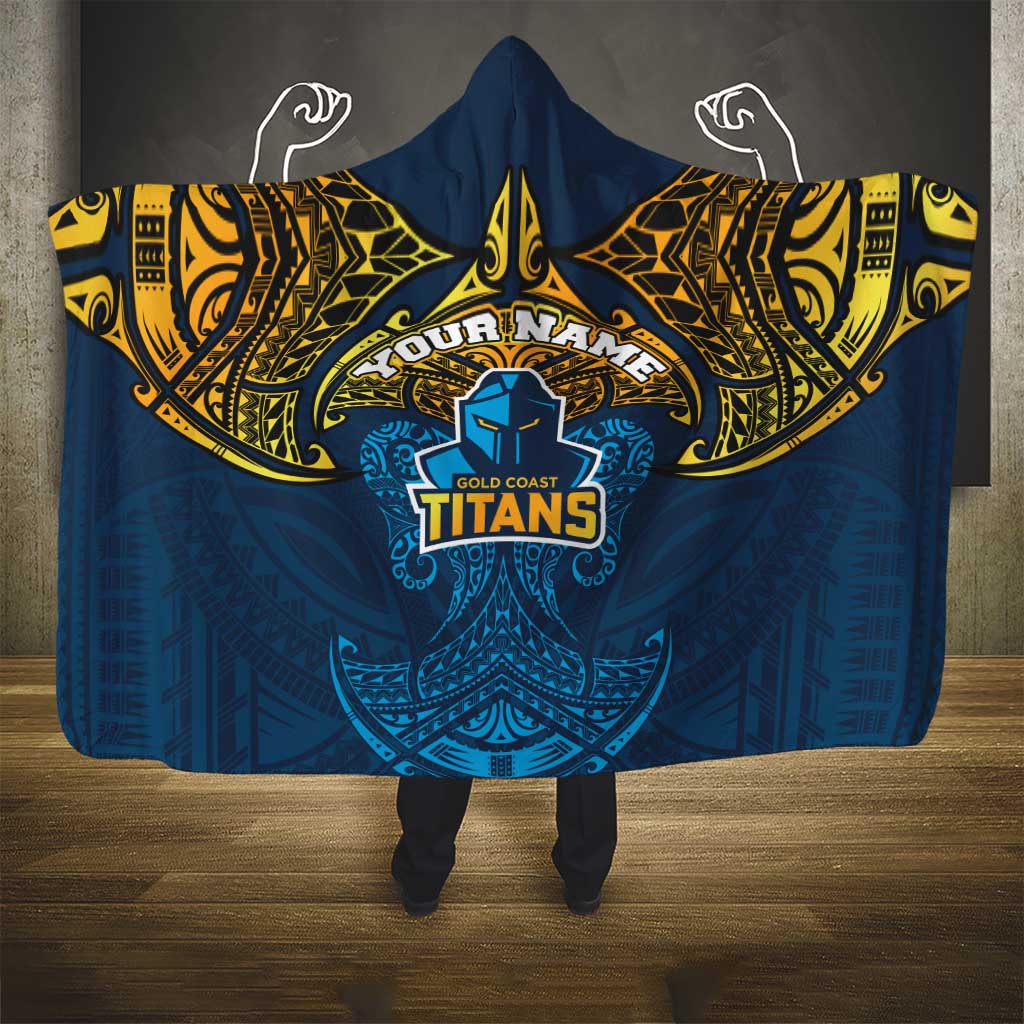 Personalized Gold Coast Titans Hooded Blanket Polynesian Tribal Pattern Style