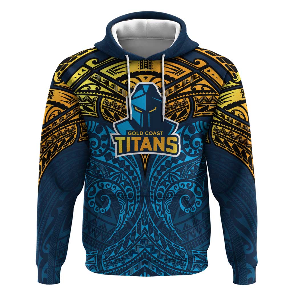 Personalized Gold Coast Titans Hoodie Polynesian Tribal Pattern Style
