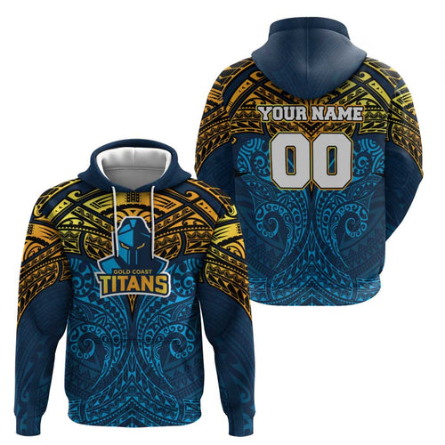 Personalized Gold Coast Titans Hoodie Polynesian Tribal Pattern Style