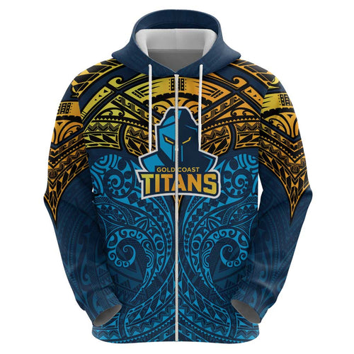 Personalized Gold Coast Titans Hoodie Polynesian Tribal Pattern Style