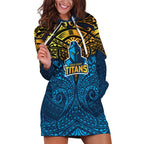 Personalized Gold Coast Titans Hoodie Dress Polynesian Tribal Pattern Style