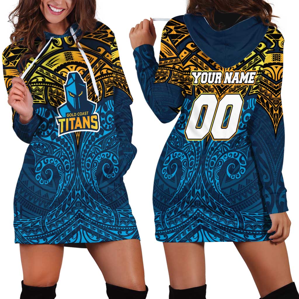 Personalized Gold Coast Titans Hoodie Dress Polynesian Tribal Pattern Style