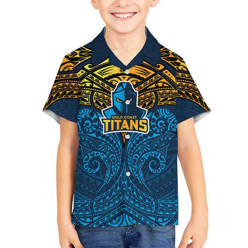 Personalized Gold Coast Titans Kid Hawaiian Shirt Polynesian Tribal Pattern Style