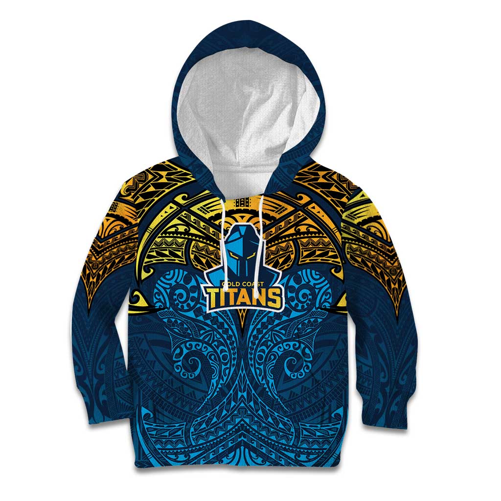 Personalized Gold Coast Titans Kid Hoodie Polynesian Tribal Pattern Style