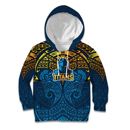 Personalized Gold Coast Titans Kid Hoodie Polynesian Tribal Pattern Style
