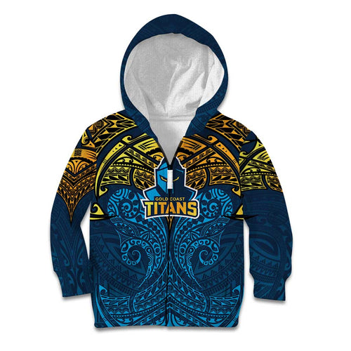 Personalized Gold Coast Titans Kid Hoodie Polynesian Tribal Pattern Style