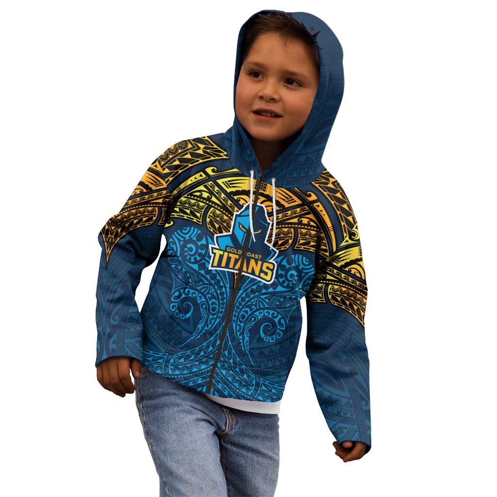 Personalized Gold Coast Titans Kid Hoodie Polynesian Tribal Pattern Style