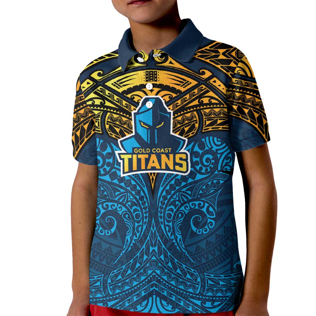 Personalized Gold Coast Titans Kid Polo Shirt Polynesian Tribal Pattern Style