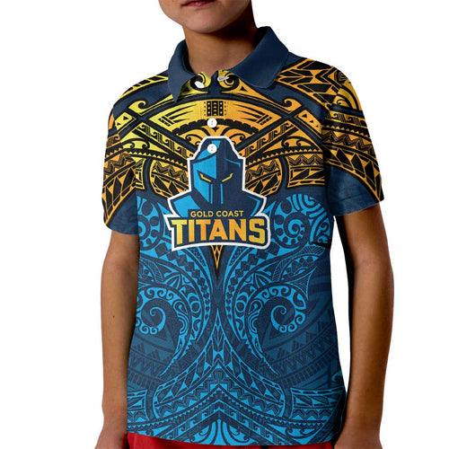 Personalized Gold Coast Titans Kid Polo Shirt Polynesian Tribal Pattern Style