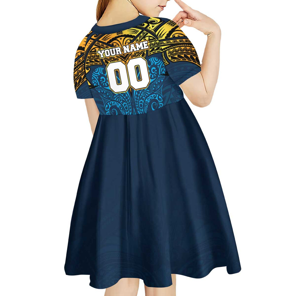 Personalized Gold Coast Titans Kid Short Sleeve Dress Polynesian Tribal Pattern Style