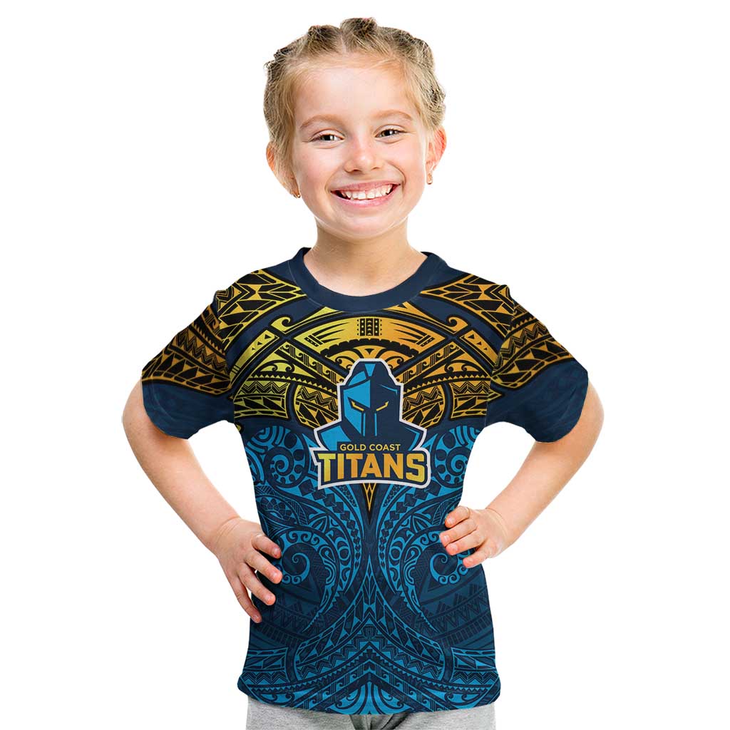 Personalized Gold Coast Titans Kid T Shirt Polynesian Tribal Pattern Style