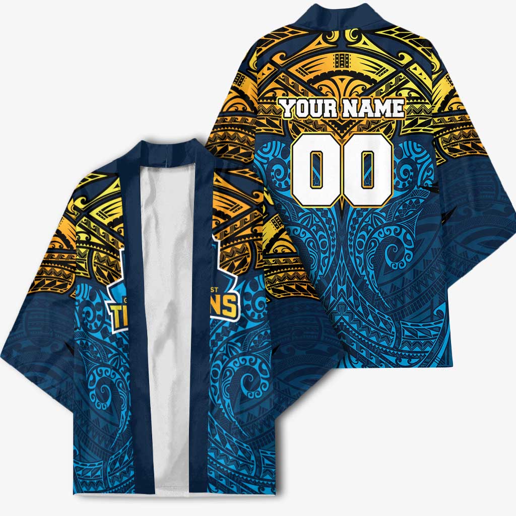 Personalized Gold Coast Titans Kimono Polynesian Tribal Pattern Style