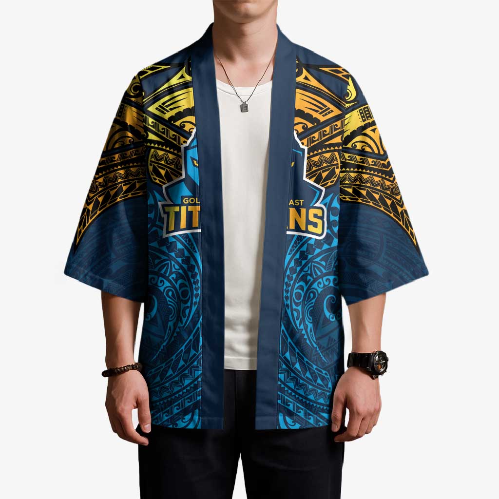 Personalized Gold Coast Titans Kimono Polynesian Tribal Pattern Style