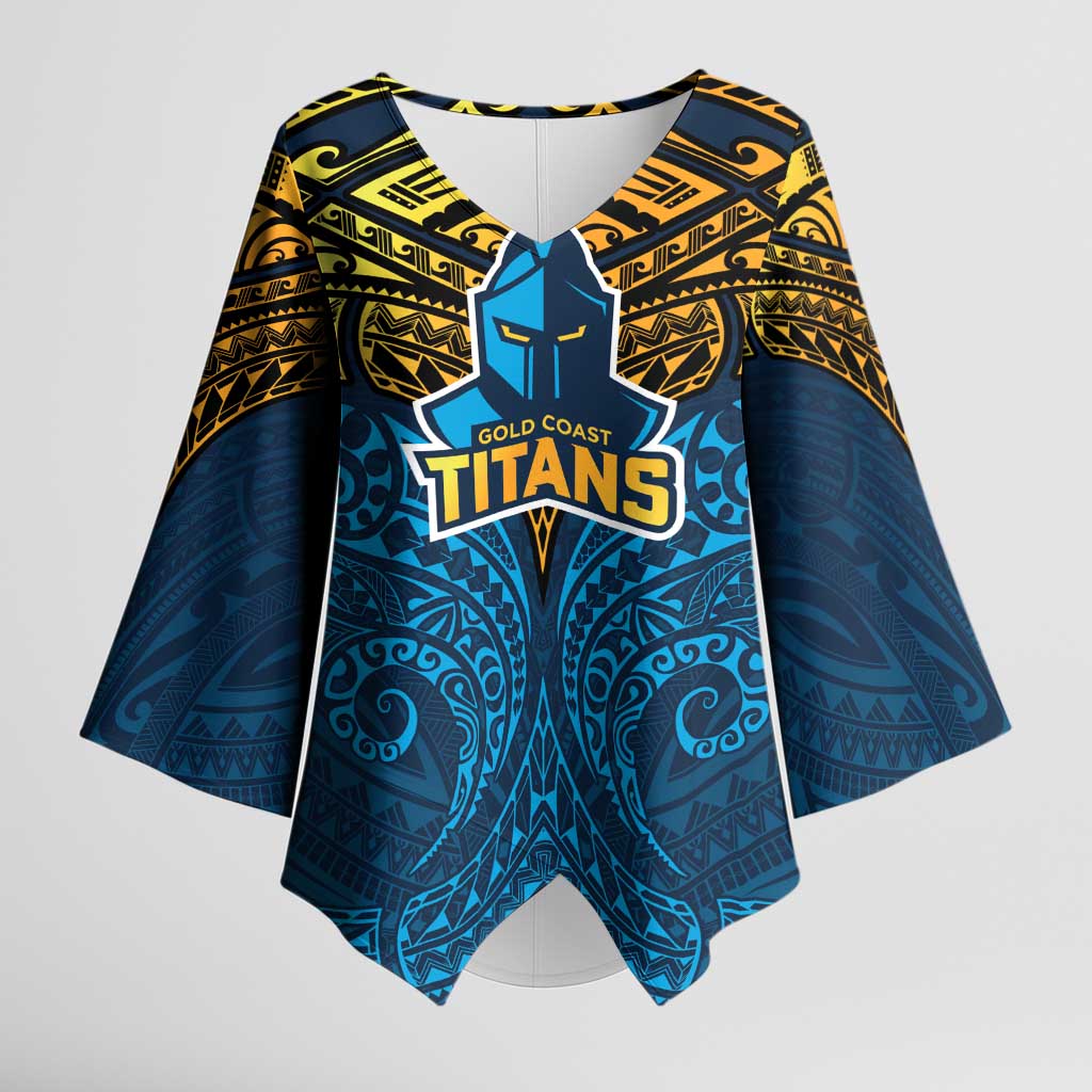 Personalized Gold Coast Titans Kimono Sleeve Blouse Polynesian Tribal Pattern Style