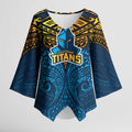 Personalized Gold Coast Titans Kimono Sleeve Blouse Polynesian Tribal Pattern Style