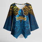 Personalized Gold Coast Titans Kimono Sleeve Blouse Polynesian Tribal Pattern Style