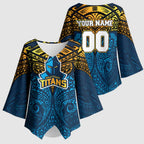 Personalized Gold Coast Titans Kimono Sleeve Blouse Polynesian Tribal Pattern Style