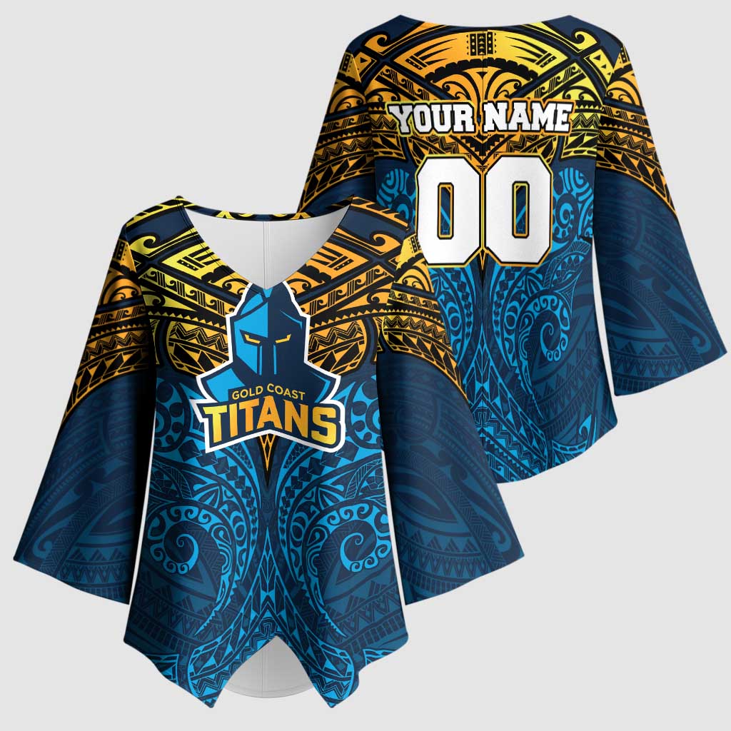 Personalized Gold Coast Titans Kimono Sleeve Blouse Polynesian Tribal Pattern Style