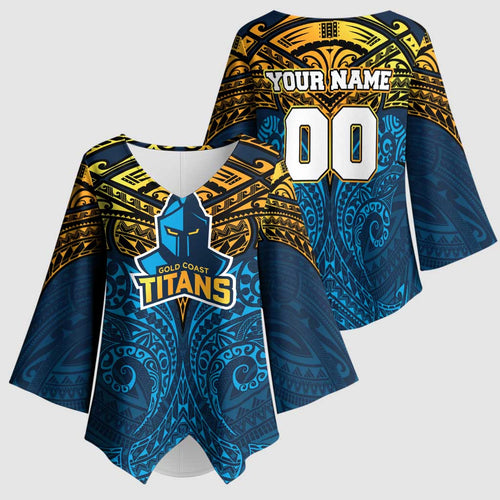 Personalized Gold Coast Titans Kimono Sleeve Blouse Polynesian Tribal Pattern Style