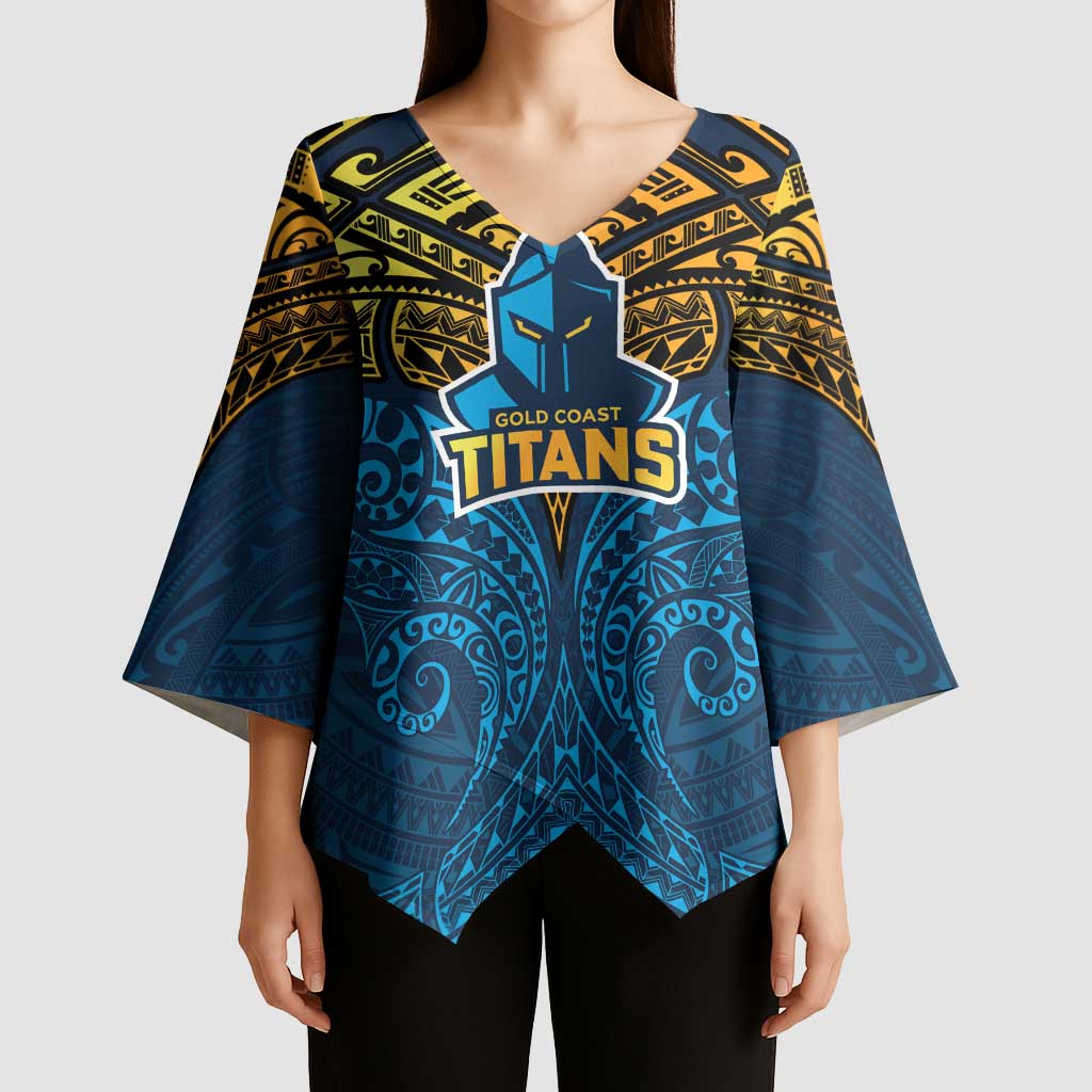 Personalized Gold Coast Titans Kimono Sleeve Blouse Polynesian Tribal Pattern Style