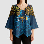Personalized Gold Coast Titans Kimono Sleeve Blouse Polynesian Tribal Pattern Style