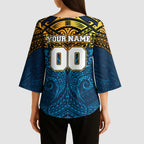Personalized Gold Coast Titans Kimono Sleeve Blouse Polynesian Tribal Pattern Style