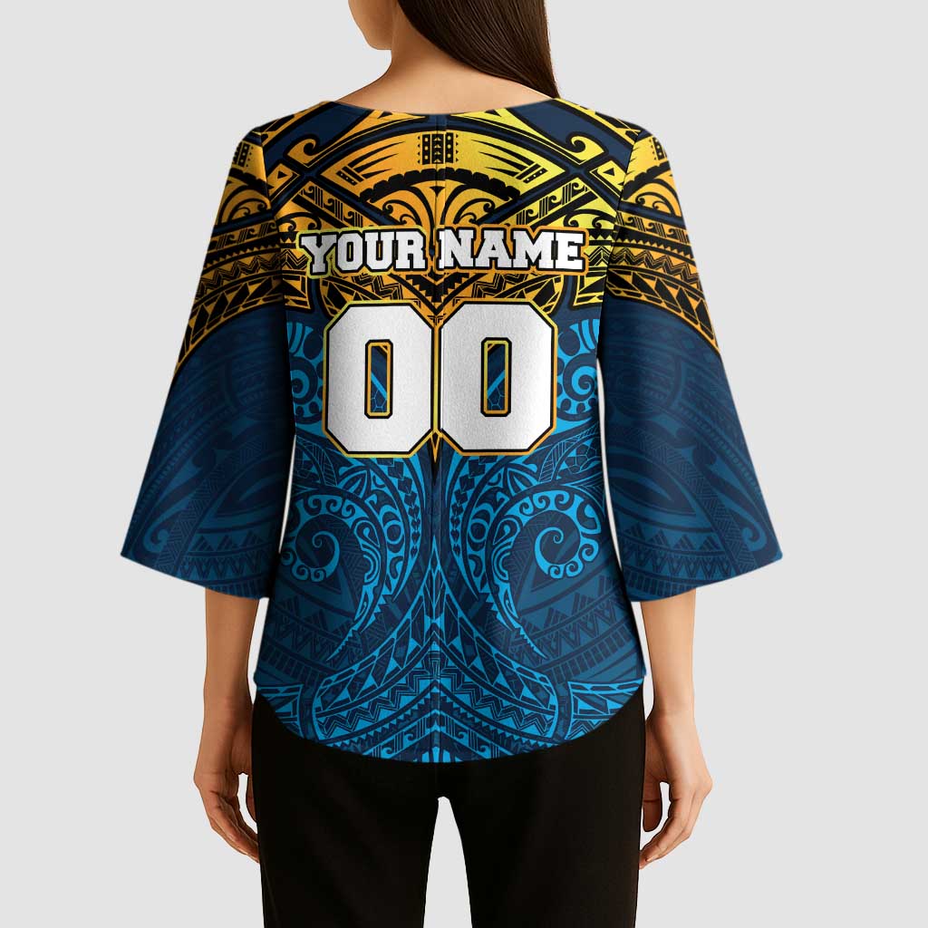 Personalized Gold Coast Titans Kimono Sleeve Blouse Polynesian Tribal Pattern Style