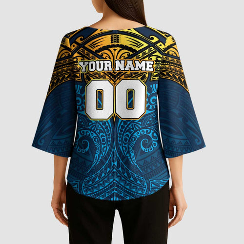 Personalized Gold Coast Titans Kimono Sleeve Blouse Polynesian Tribal Pattern Style