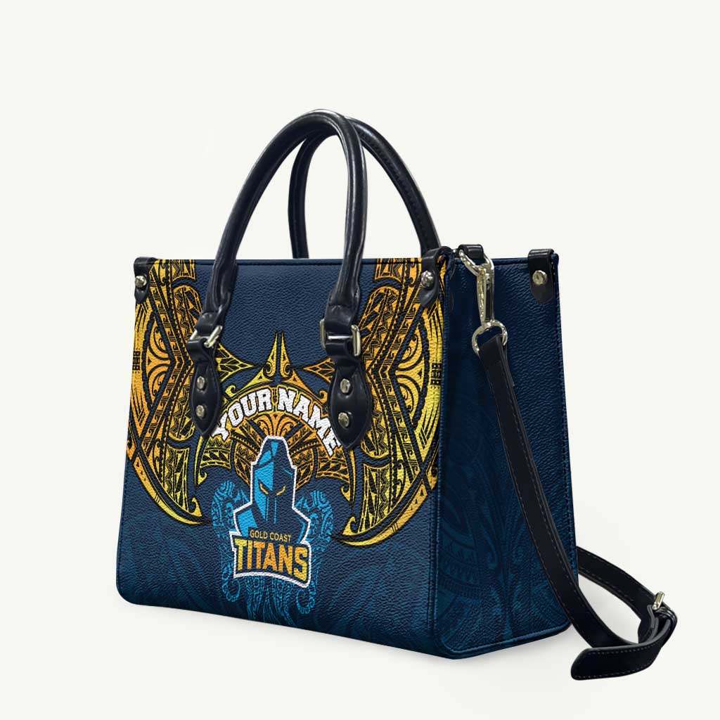 Personalized Gold Coast Titans Leather Bag Polynesian Tribal Pattern Style