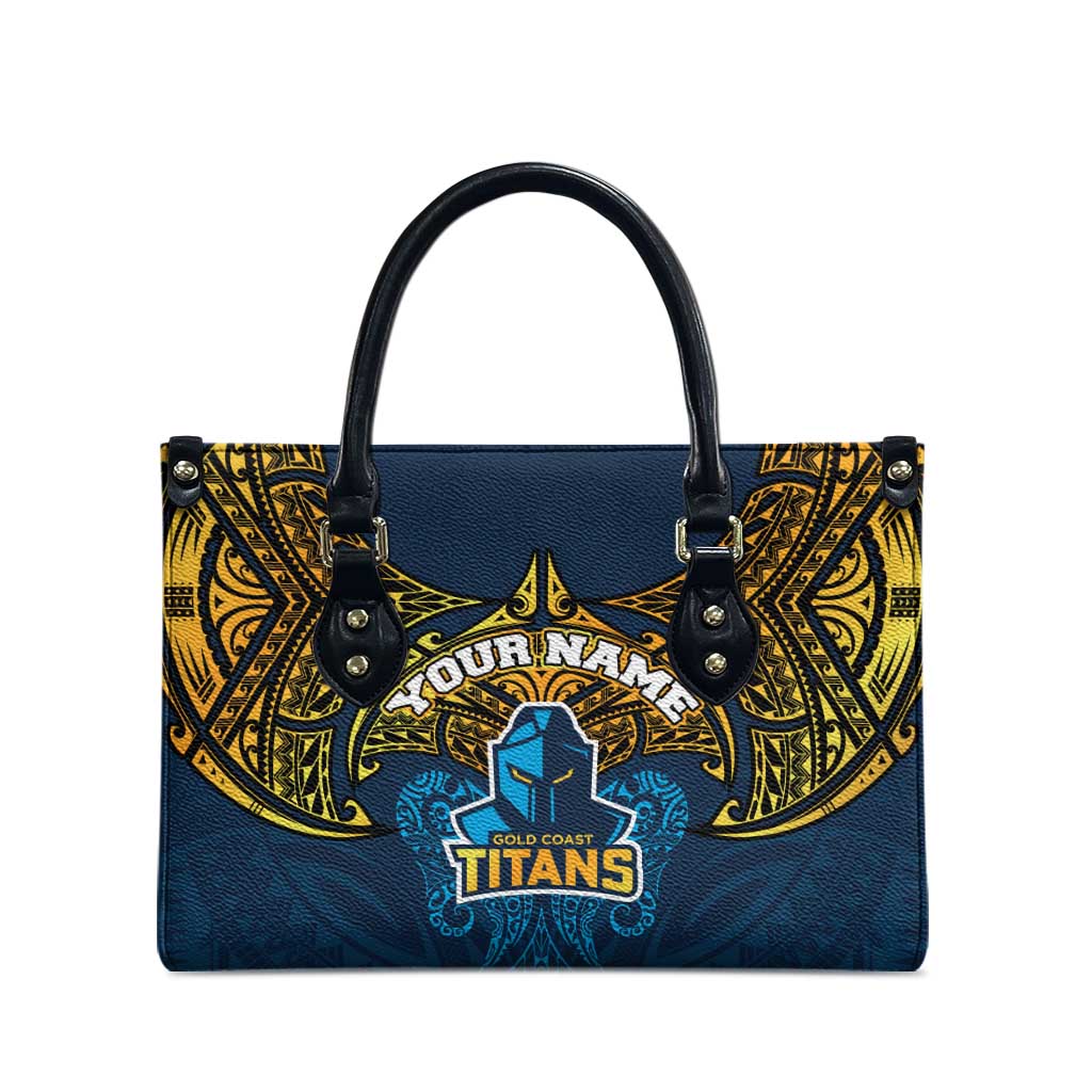 Personalized Gold Coast Titans Leather Bag Polynesian Tribal Pattern Style