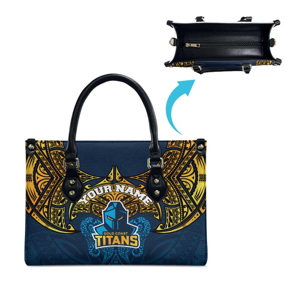 Personalized Gold Coast Titans Leather Bag Polynesian Tribal Pattern Style