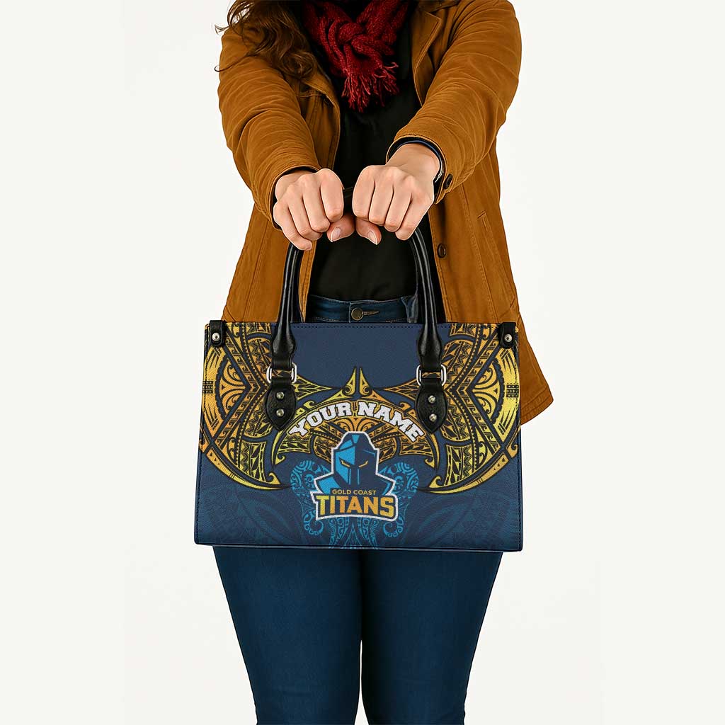 Personalized Gold Coast Titans Leather Bag Polynesian Tribal Pattern Style