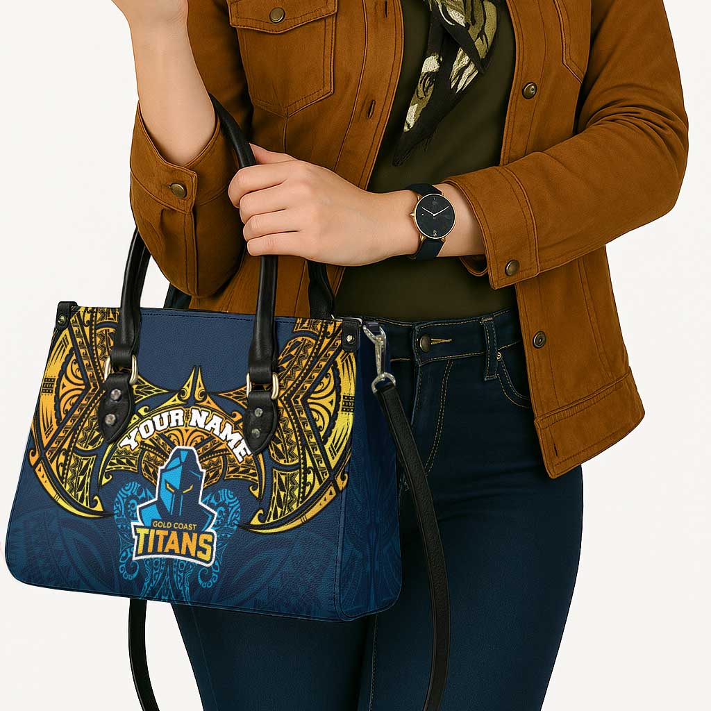 Personalized Gold Coast Titans Leather Bag Polynesian Tribal Pattern Style