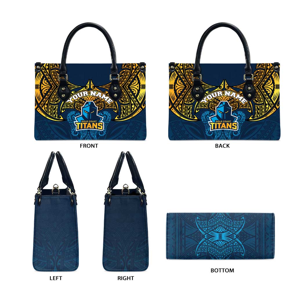 Personalized Gold Coast Titans Leather Bag Polynesian Tribal Pattern Style
