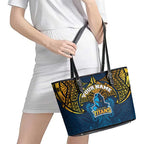 Personalized Gold Coast Titans Leather Tote Bag Polynesian Tribal Pattern Style
