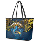 Personalized Gold Coast Titans Leather Tote Bag Polynesian Tribal Pattern Style