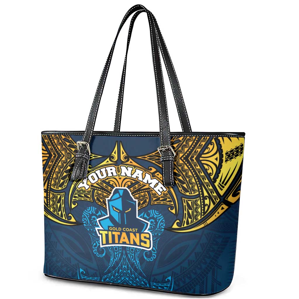 Personalized Gold Coast Titans Leather Tote Bag Polynesian Tribal Pattern Style
