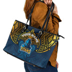 Personalized Gold Coast Titans Leather Tote Bag Polynesian Tribal Pattern Style