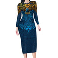 Personalized Gold Coast Titans Long Sleeve Bodycon Dress Polynesian Tribal Pattern Style