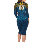 Personalized Gold Coast Titans Long Sleeve Bodycon Dress Polynesian Tribal Pattern Style