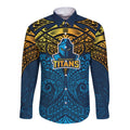 Personalized Gold Coast Titans Long Sleeve Button Shirt Polynesian Tribal Pattern Style