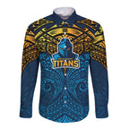 Personalized Gold Coast Titans Long Sleeve Button Shirt Polynesian Tribal Pattern Style