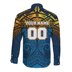 Personalized Gold Coast Titans Long Sleeve Button Shirt Polynesian Tribal Pattern Style