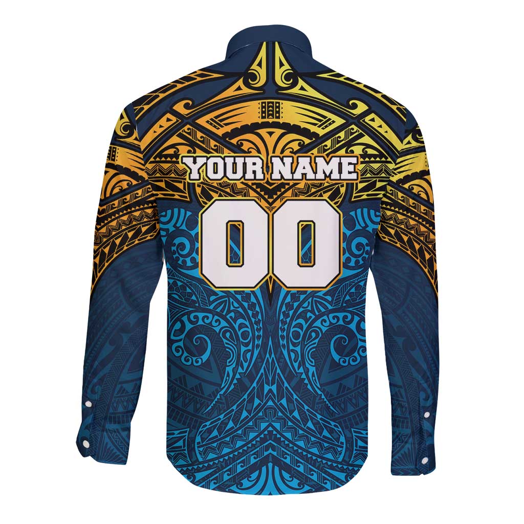 Personalized Gold Coast Titans Long Sleeve Button Shirt Polynesian Tribal Pattern Style