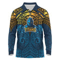 Personalized Gold Coast Titans Long Sleeve Polo Shirt Polynesian Tribal Pattern Style