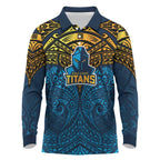 Personalized Gold Coast Titans Long Sleeve Polo Shirt Polynesian Tribal Pattern Style
