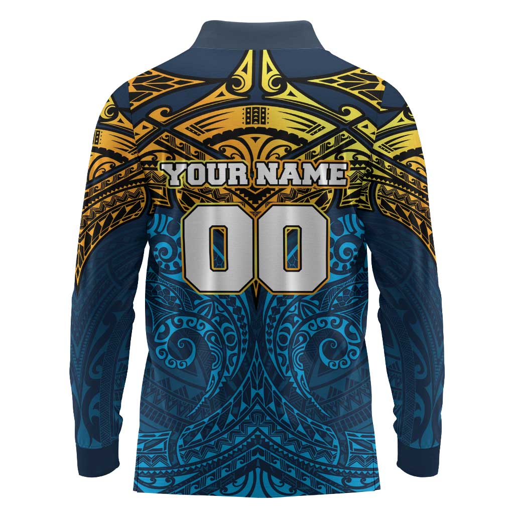 Personalized Gold Coast Titans Long Sleeve Polo Shirt Polynesian Tribal Pattern Style